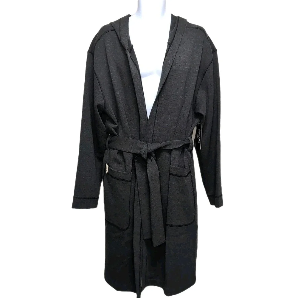 Rhone Hooded Belted Wrap Robe Mens Size S/M Black Heather Midweight NEW NWT $168 - Picture 2 of 10
